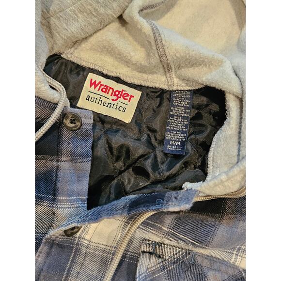 Wrangler Authentics Jacket Shirt Mens Plaid Button Hooded Quilted Lined medium - Picture 2 of 6